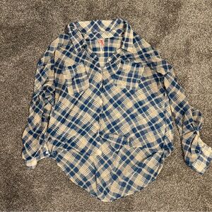 Free people Blue and Cream Plaid Shirt